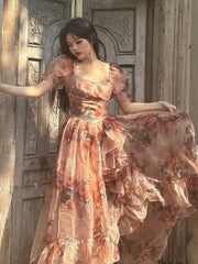 Summer Elegant Party Fairy Dress Woman Casual Beach Style Floral Midi Dress Fashion Korean Dress Female Ruffles Vintage Y2k
