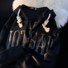 American Y2k Oversized Punk Hoodie Plus Fleece Thick Winter Korean Fashion Kpop Vintage Gothic Casual Zipper Preppy Sweatshirt