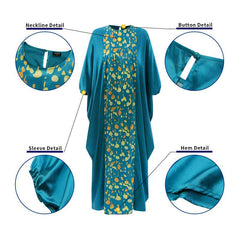 Pbong Bohemian Bat Sleeve Printed Maxi Dress Summer Women Pleated Party Sundress Casual O Neck Oversized Satin Long Dress