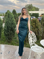 Wedding Guest Dress Women Bodycon Satin Maxi Dress Long Spaghetti Strap Sexy Prom Evening Party Dresses with Glove Purple