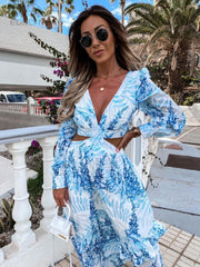 Sexy V-Neck Backless Hollow Out Dress Autumn Women Lantern Sleeve Club Party Long Maxi Dresses Tunic Beach Cover Up Pbong mid size graduation outfit romantic style teen swag clean girl id