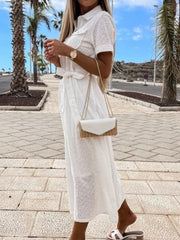 Sexy Solid Ruffles Maxi Beach Dress Summer Fashion Slimming Backless White Dress Elegant Casual Embroidery Lace-up Party Dresses