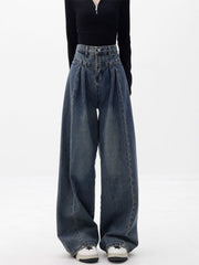 Summer Korean Fashion Y2k Baggy Jeans Women High Waist Blue Denim Pants Streetwear 2000s Long Trousers 90s Vintage Tide