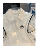 Women's Sports Suit White Polo Collar Short Sleeves Pleated Short Skirt Two Piece Set Casual Korean Fashion Baggy Ladies Summer