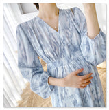 Pbong mid size graduation outfit romantic style teen swag clean girl ideas 90s latina aestheticSpring Maternity V-neck Dress High Waist Pregnant Woman Beach Dress Fashion Printing Loose Pregnancy Chiffon Holiday Clothes
