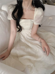 Summer Fashion Retro Evening Party Midi Dress Women Elegant Princess Embroider Vestidos Female Korean Design Slim Clothes