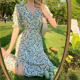 Harajuku Floral Dress for Women Party French Vintage Retro Office Lady Casual Club Mini Sexy Dresses Summer Clothes