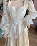 Court Vintage Fairy Dress Women Sweet Ruffles High Waist Elegant Princess Dress Female Summer Casual Classy Party Dress New