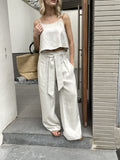Women Fashion Linen Top Pants 2 pcs Sets Summer Sets