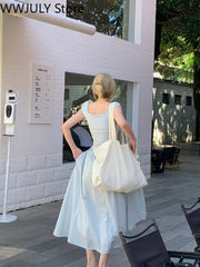 Summer Pure Color Bodycon Midi Dress Office Ladies Slim French Elegant Dress Casual Sleeveless Korean Style Dress Woman