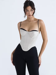 Thick Satin Bustier Corset Crop Top with Chest Pads Spaghetti Strap White Bodycon Top Summer Women Tops with Fishbone