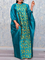 Pbong Bohemian Bat Sleeve Printed Maxi Dress Summer Women Pleated Party Sundress Casual O Neck Oversized Satin Long Dress