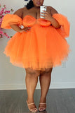 Women Short Skirt Tube Top Spring Summer Solid Color Sexy Plus Size Dinner Party Elegant Loose Big Swing Mesh Tulle Tutu Dress