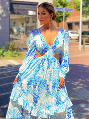 Sexy V-Neck Backless Hollow Out Dress Autumn Women Lantern Sleeve Club Party Long Maxi Dresses Tunic Beach Cover Up Pbong mid size graduation outfit romantic style teen swag clean girl id