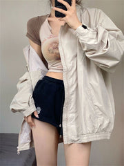 Y2K Windbreaker Jacket Women Korean Fashion Gorpcore Retro Zip Up Outerwear Oversized Harajuku Streetwear Vintage Coat