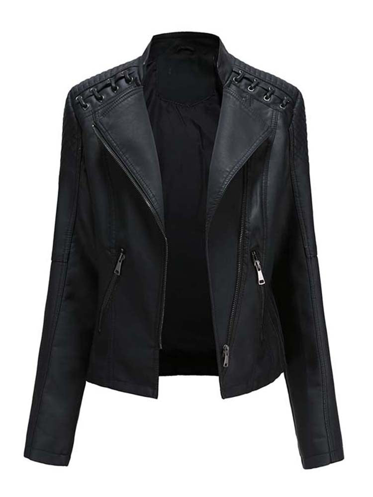 Autumn Winter Pu Faux Leather Jackets Women Long Sleeve Zipper Slim Motor Biker Leather Coat Female Outwear Tops