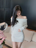 Pure Color Elegant Knitted Dress Woman Bodycon Slim Y2k Mini Dress Casual Party Korean Fashion Long Sleeve Dress Winter
