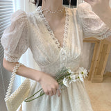 Women Elegant Prom Voile Dresses Sweet Embroidery Mesh Lace Party Birthday Dress Summer Clothing For Women