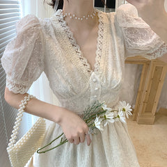 Women Elegant Prom Voile Dresses Sweet Embroidery Mesh Lace Party Birthday Dress Summer Clothing For Women