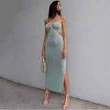 Fashion Bandage Sleeveless Midi Dress Women Autumn Sexy High Split Backless Party Club Dress Femme Elegant Robe