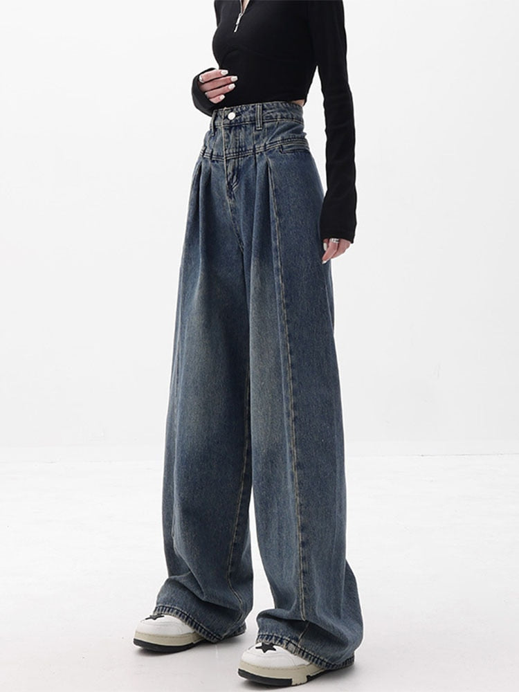 Summer Korean Fashion Y2k Baggy Jeans Women High Waist Blue Denim Pants Streetwear 2000s Long Trousers 90s Vintage Tide