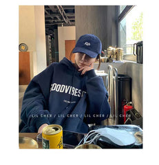 Womens Clothing Grey Vintage Street Sweatshirt Hoodie Letter Printing Long Sleeves Casual Warm Oversize Baggy Ladies Tops Autumn