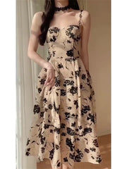 Evening Party Dress Women Casual Short Sleeve Floral Midi Dress Female Summer Vintage Elegant One Piece Dress Korean Chic