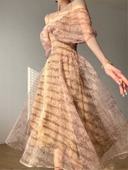 Spaghetti Strap Dress Vintage Women Floral Fashion Elegant Slim A-line Printed Dresses Summer 2023 Ladies Evening Female Clothes