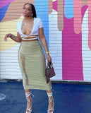 Summer Solid Color Skirt Hollow Fold Design Elastic Waist Slim Body Buttocks Fashion For Women Commuting Out Of Street