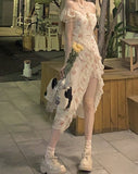 Floral Elegant Short Sleeve Dress Woman Casual Summer Sexy Party One Piece Dress Korean Fashion Beach Vintage Midi Dress