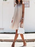 Solid Pleated Commuter Women A Line Dress Casual Loose Stand-up Collar Strapless Party Dress Summer Sexy Sleeveless Beach Dress