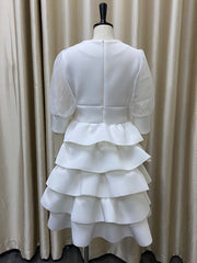 Women White Cake Dresses  Bubble Lantern Sleeves Patchwork Party Fashion Lovely Celebrate Occasion Event Lolita Female Robes New Pbong mid size graduation outfit romantic style teen swag clean girl ideas 90s latina aesthetic