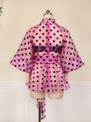 Women White Blouses Polka Dot Peplum See Through Sexy Thin Transparent Half Flare Sleeves Waist Belt Tops Shirt Fashion Bluas Pbong mid size graduation outfit romantic style teen swag clean girl ideas 90s latina aesthetic