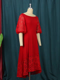 Pbong mid size graduation outfit romantic style teen swag clean girl ideas 90s latina aestheticWomen Red Dress Off Shoulder Lace Hollow Out Patchwork A Line Pleat Elegant Party Large Size Lady Female Homecoming Robes Gowns