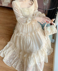 Court Vintage Fairy Dress Women Sweet Ruffles High Waist Elegant Princess Dress Female Summer Casual Classy Party Dress New