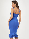 Blue HL Bandage Dress V Neck Spaghetti Bodycon Vestidos Women Mermaid Runway XL Elegant Club Sweet Elastic XL Dress Pbong mid size graduation outfit romantic style teen swag clean girl ideas 90s latina aesthetic