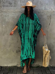 Bohemian Striped Print Women Beach Dress Bathing Suit Cover Up Summer Tunic For Woman Beachwear Robe de plage Kaftan Pbong  mid size graduation outfit romantic style teen swag clean girl ideas 90s latina aesthetic