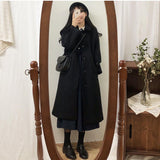 Woolen Coat Women's Mid-length Winter New Korean Fashion Black Long Coat Thickened Women's Winter Coat Woolen Coat Parkas