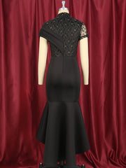 Black Dress Lace Patchwork Elegant for Women Party Sheer Sleeves Slim See Through Mermaid Large Size Lady Homecoming Robes Gowns Pbong  mid size graduation outfit romantic style teen swag clean girl ideas 90s latina aesthetic