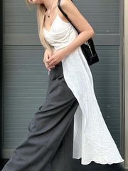 Beach Style Solid Long Camis Tops Holiday Slash Neck Sleeveless Tank Tops Women Summer Fashion Streetwear Tanks