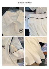 Women's Sports Suit White Polo Collar Short Sleeves Pleated Short Skirt Two Piece Set Casual Korean Fashion Baggy Ladies Summer