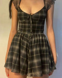 Lattice Pattern A-Line Short Sleeve Mini Dress For Womens Clothes Summer Casual Stretch Comfortable Lady Streetwear