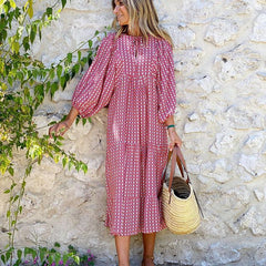 Pbong mid size graduation outfit romantic style teen swag clean girl ideas 90s latina aesthetic Bohemian Summer Dress Women Elegant Lantern Sleeve V Neck Loose Floral Print Beach Party Maxi Long Dresses Vacation Vestido