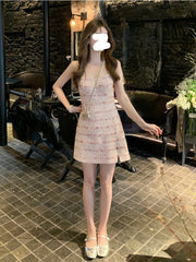 Sexy Strap Y2k Mini Dress Women Pink Korean Style Party Dress Office Lady Sleeveless Fashion Dress Slim Design Summer Chic