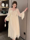 Autumn Lace Strap Dresses for Women Sweet Vintage Korean Style Long Party Dresses Elegant Casual Women's Dresses Designer