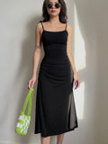 Fashion Strappy Ruched Sexy Black Dress Irregular Elegant Backless Long Dress Party Summer Dresses Women Clothes