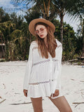 Women Swimsuit Cover Ups Mandarin Sleeve Kaftan Beach Tunic Dress Robe De Plage Solid White Pareo Beach Cover-ups Pbong mid size graduation outfit romantic style teen swag clean girl ideas 90s latina aesthetic