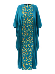 Pbong Bohemian Bat Sleeve Printed Maxi Dress Summer Women Pleated Party Sundress Casual O Neck Oversized Satin Long Dress