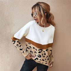 Spring Fashion Leopard Women Sweater top Autumn Ladies O-Neck Full Sleeve Casual Jumper Knitted Female Oversize Pullovers