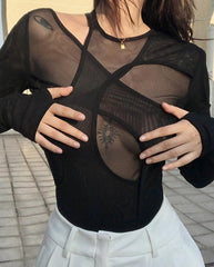 Summer Solid Color Bodysuit See-Through Sexy Hollow Design Women Top Jumpsuits Slim Fit For High Street Clubwear Female